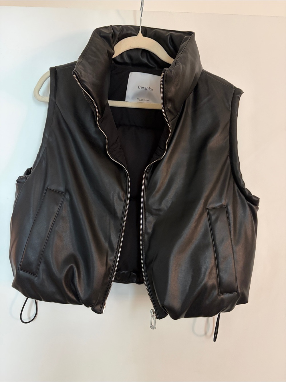 Bershka Black Faux-Leather Puffer Vest